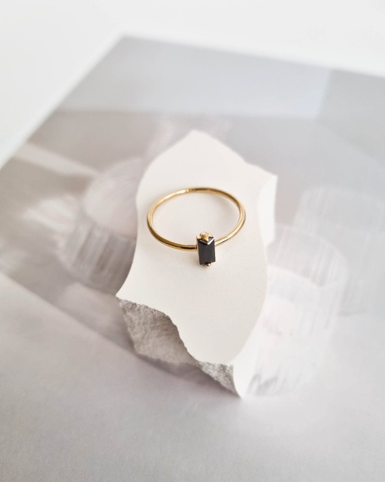 Waterproof Black CZ Baguette Ring Gold Vermeil Ring Solid 925 Sterling Silver Layering Stacking Ring Minimalistic Ring image 7