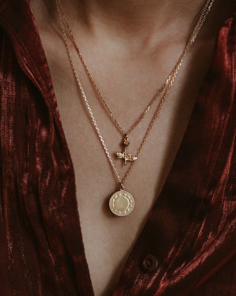 Roman Clock Pendant Coin Necklace 24k Gold Vermeil Necklace Etsy