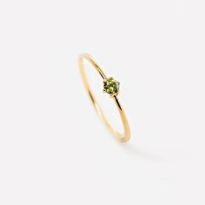 Waterdicht Olijfgroene CZ Ring 18k Gouden Vermeil Ring Massief 925 Sterling Zilver Gelaagdheid Stapelring Minimalistische ring afbeelding 7