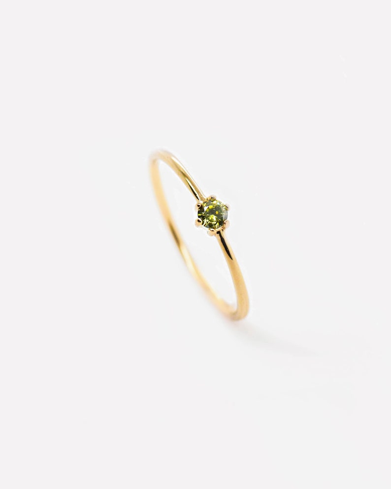 Waterproof Olive Green CZ Ring 18k Gold Vermeil Ring Solid 925 Sterling Silver Layering Stacking Ring Minimalistic Ring image 7