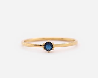 Wasserdichter - Blauer CZ Ring - 18K Gold Vermeil Ring - Massiv 925 Sterling Silber - Stapelring - Minimalistischer Ring - Bestseller
