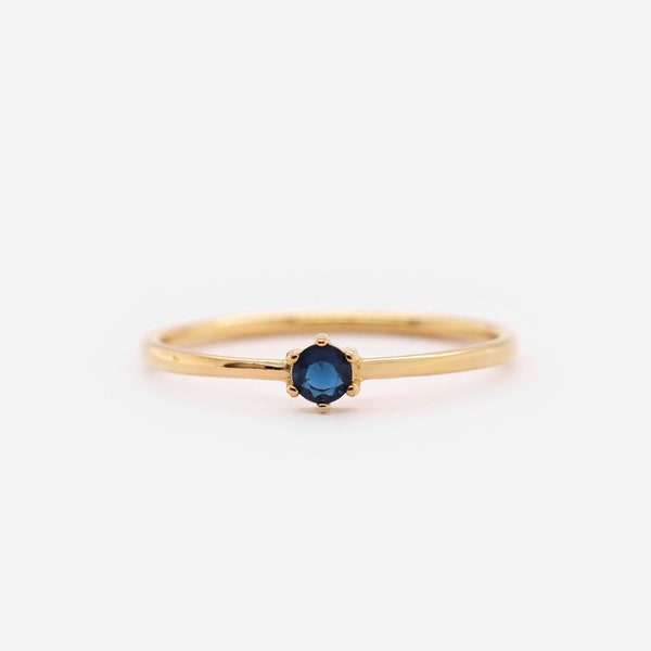 Wasserdichter - Blauer CZ Ring - 18K Gold Vermeil Ring - Massiv 925 Sterling Silber - Stapelring - Minimalistischer Ring - Bestseller