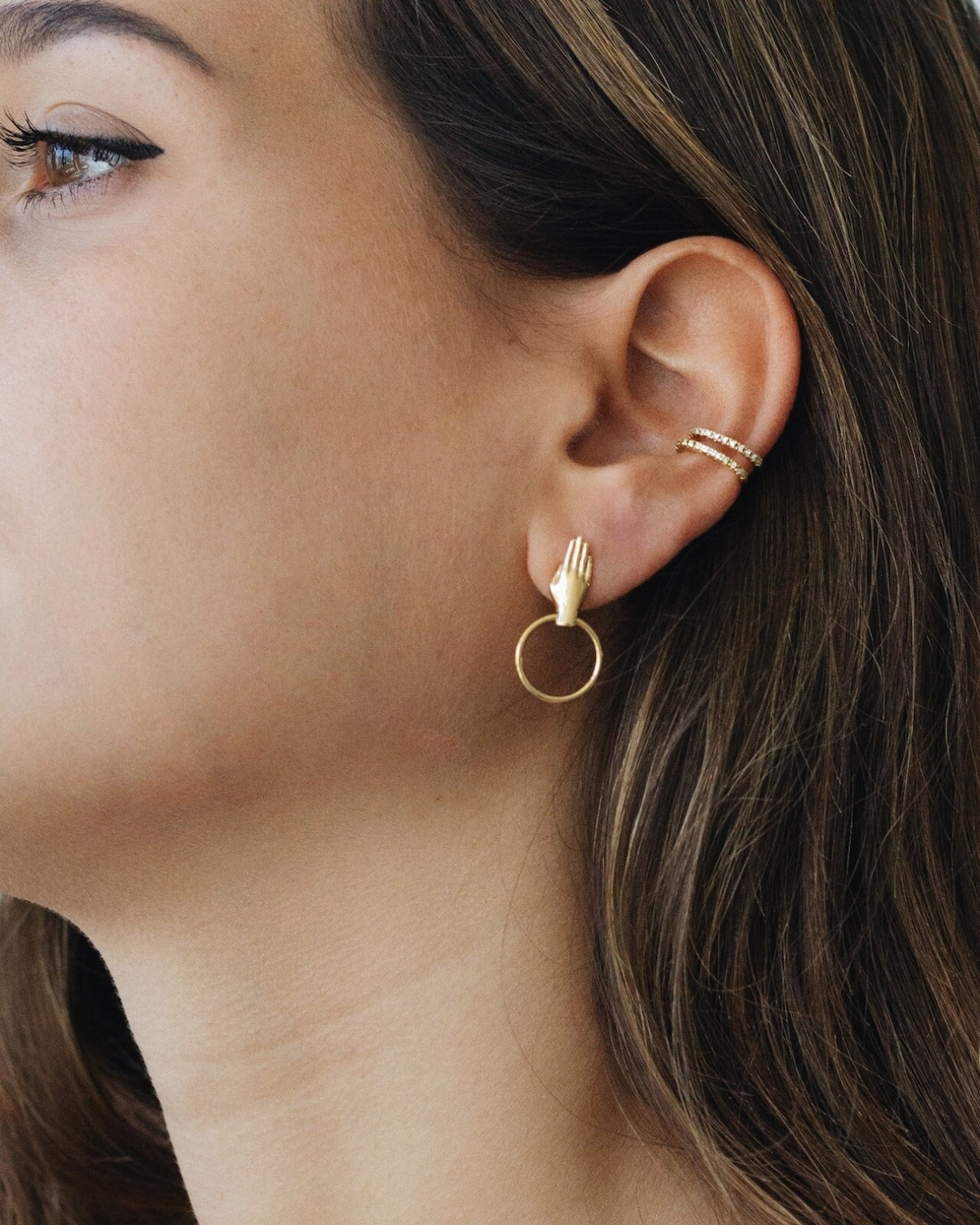 Waterproof Ear Cuff 18k Gold Vermeil White CZ Ear Cuff Gold Ear Cuff