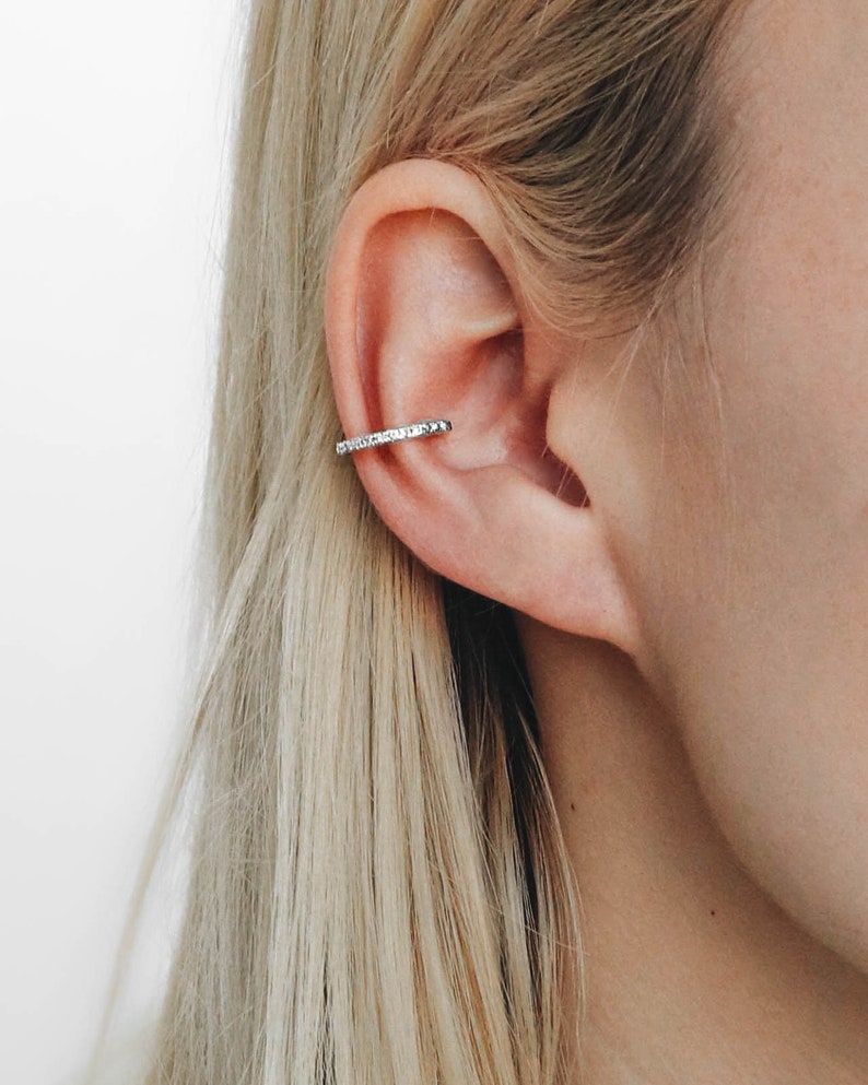 Ear Cuff 925 Sterling Silver Solid Silver Ear Cuff White Stone Ear Cuff Stack White CZ Hoops Layering Stacking REDCHERRYBLVD image 5