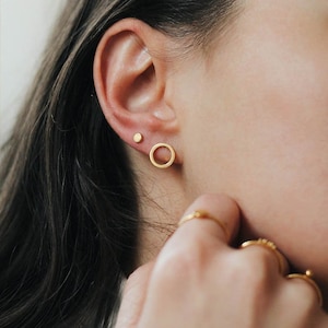 Waterproof - Hoop Stud Earrings - 18k Gold Plated 925 Solid Sterling Silver - Circle Stud Earring - Hoop studs - Layering - Stacking