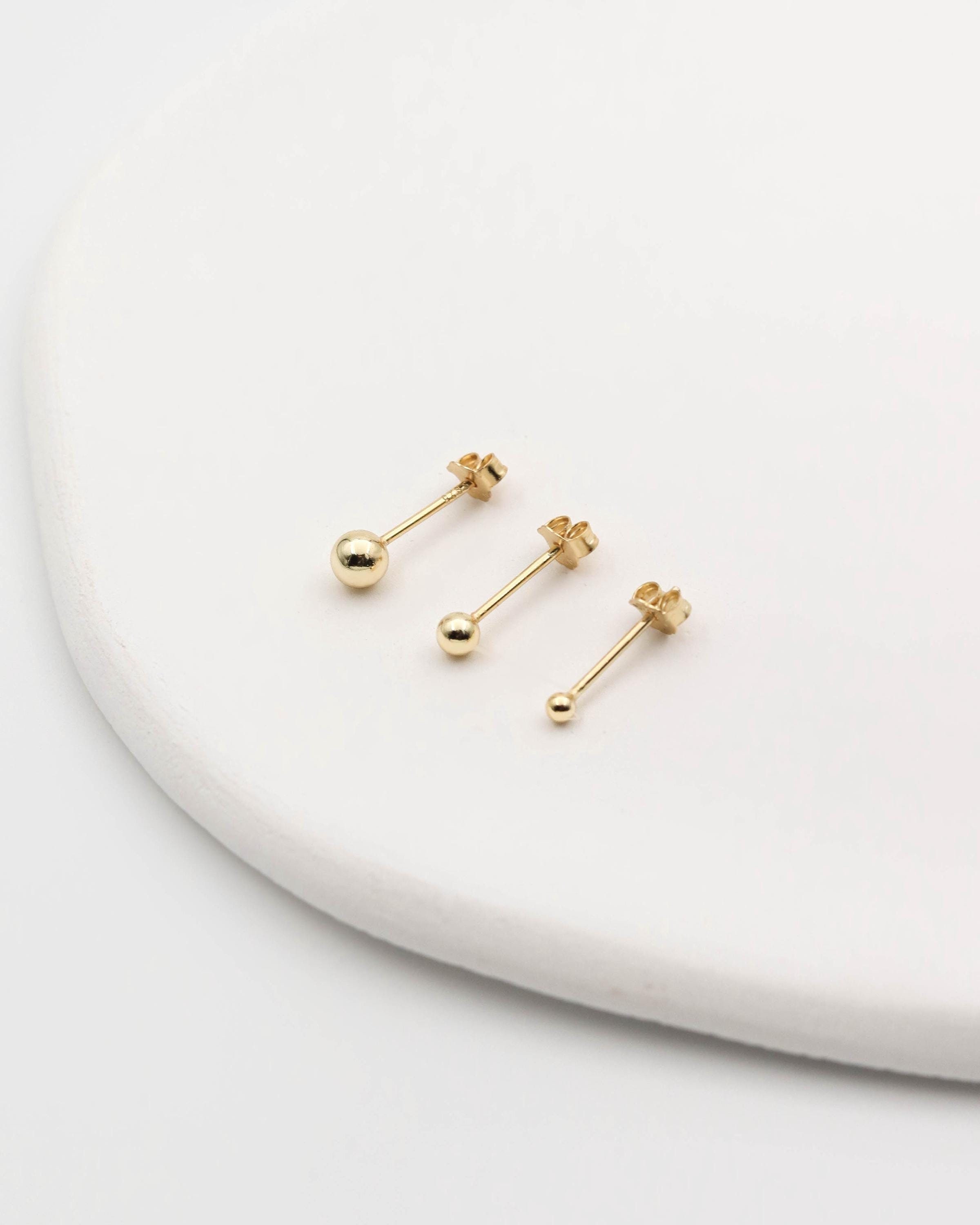 Waterproof - 18K Gold Vermeil Sphere Stud Earrings - 3mm Sphere Studs - 18k Gold Vermeil - Gold Ball Studs - E28