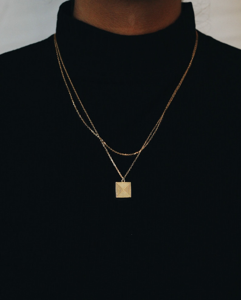 Layering Necklace Square Pendant Everyday necklace 24k Gold Vermeil Square Shaped Necklace Roman Pendant