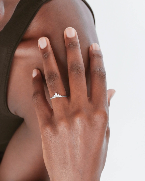 White CZ Crown Ring - 925 Silver Ring - White Zirconia Ring - Minimalist Ring - Layering - Stack -  Stacking Ring - REDCHERRYBLVD