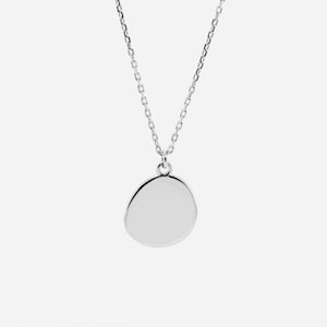 Organically Shaped Disk Necklace - 925 Sterling Silver - Minimalist Necklace - Dainty Necklace  - Gift - Circle pendant - Layering Necklace