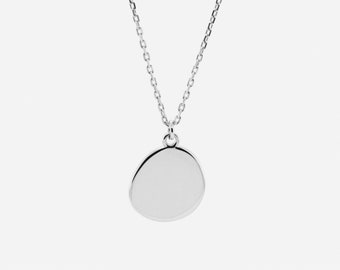 Organically Shaped Disk Necklace - 925 Sterling Silver - Minimalist Necklace - Dainty Necklace  - Gift - Circle pendant - Layering Necklace