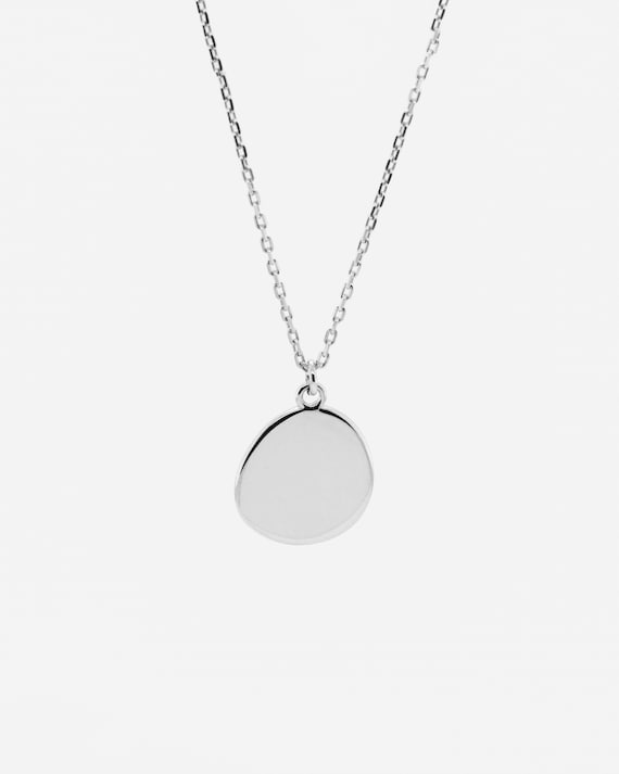 Sterling Silver Circle Disk Necklace Organically Shaped Disk