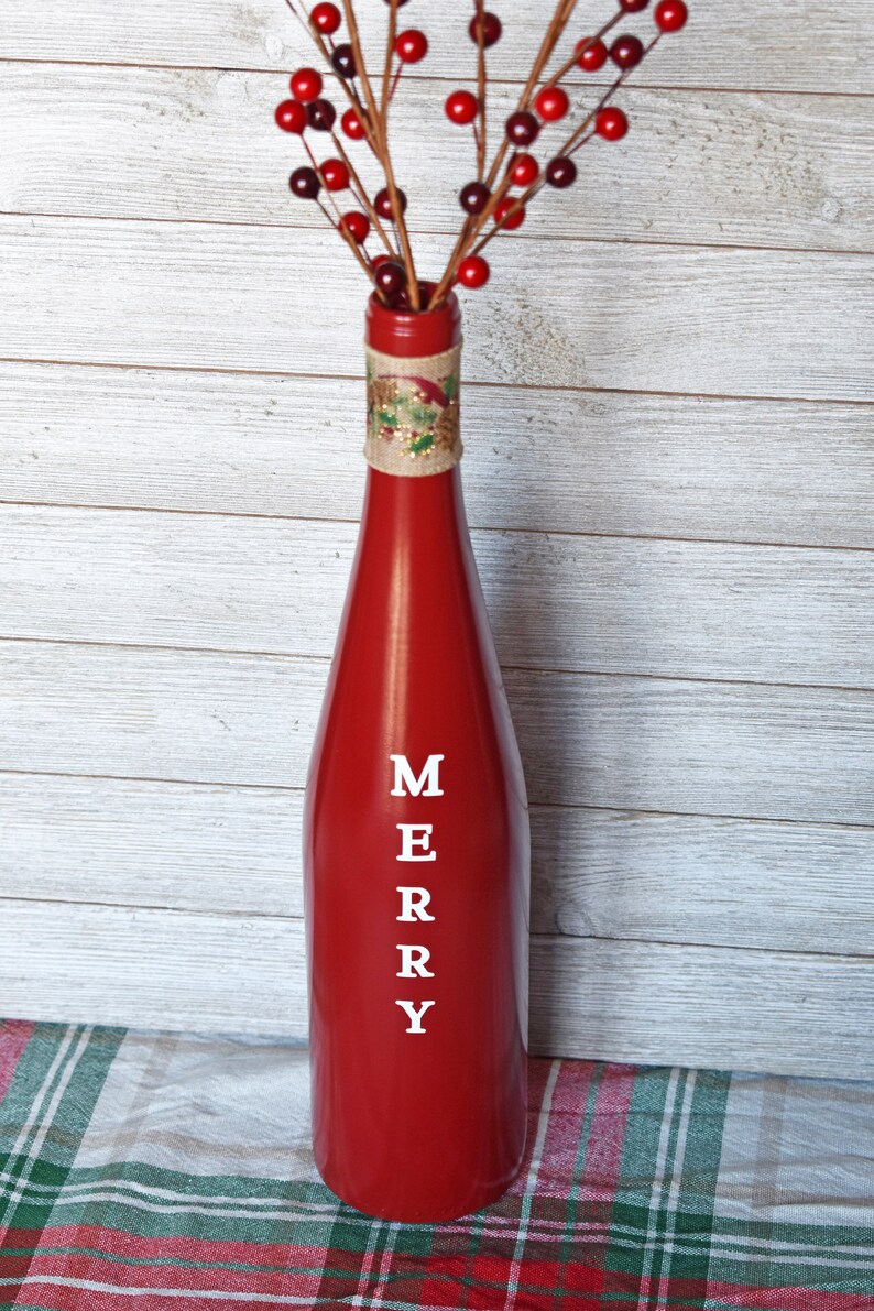 Rouge Joyeux Noël Ensemble bouteille de vin / Pièce | Etsy