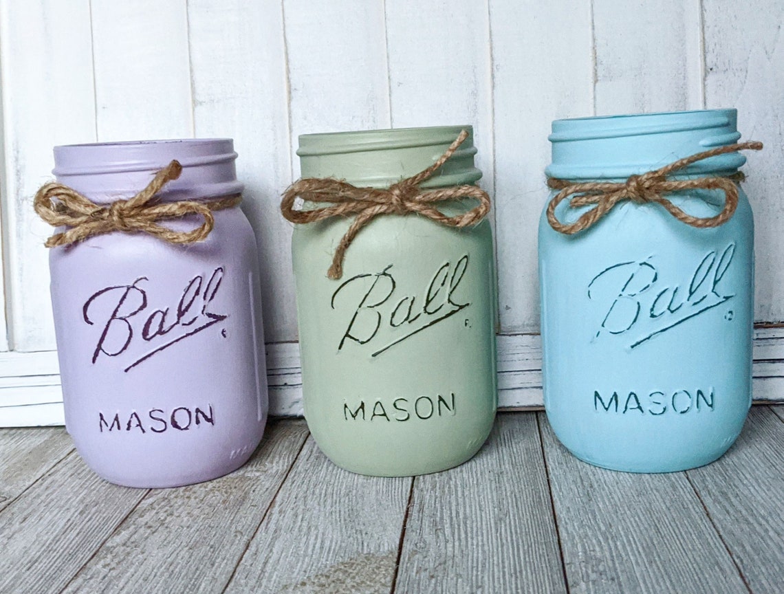 Pastel Mason Jars / Pint Mason Jar / Easter Decorations / Etsy