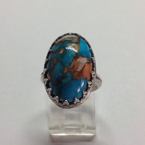 Sterling Silver Turquoise & Spiny Oyster Ring Size 7