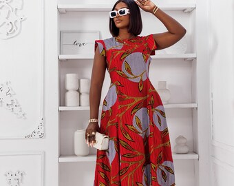 MINO AFRICAN PRINT midi dress [red]