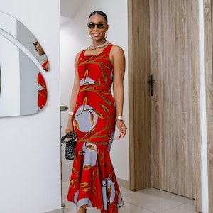 EYI AFRICAN PRINT sleeveless scoop neck dress [red]