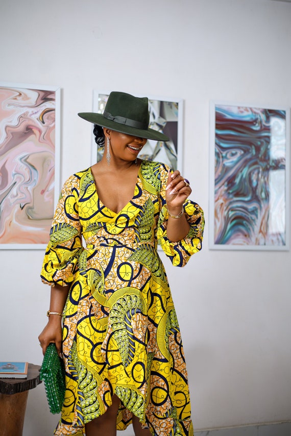 MAEOTTI Ana African Print Midi Wrap Dress [Yellow]