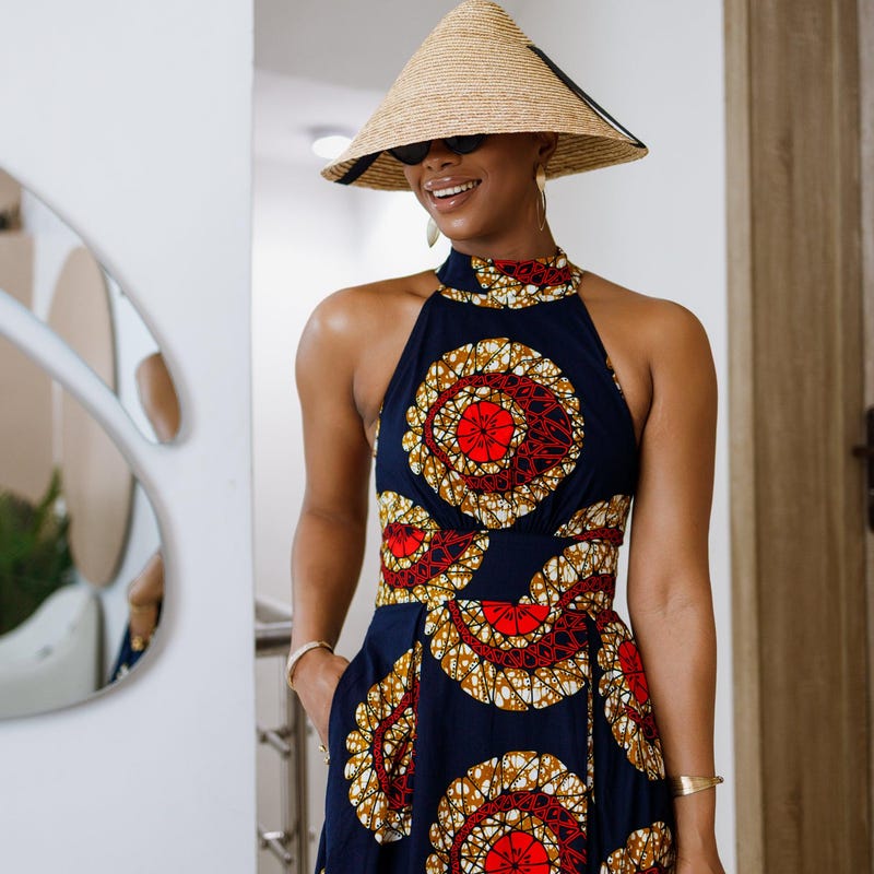 African blue print maxi dress sleeveless. L /xl ,,, main image 1