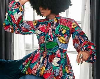 BIBI AFRICAN PRINT puff sleeve top [multicolor]