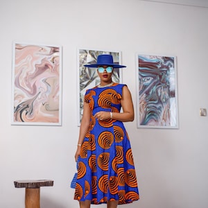 MINO AFRICAN PRINT midi dress [blue]