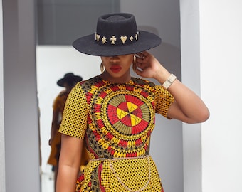 Vestido midi con estampado africano Mariama [naranja]