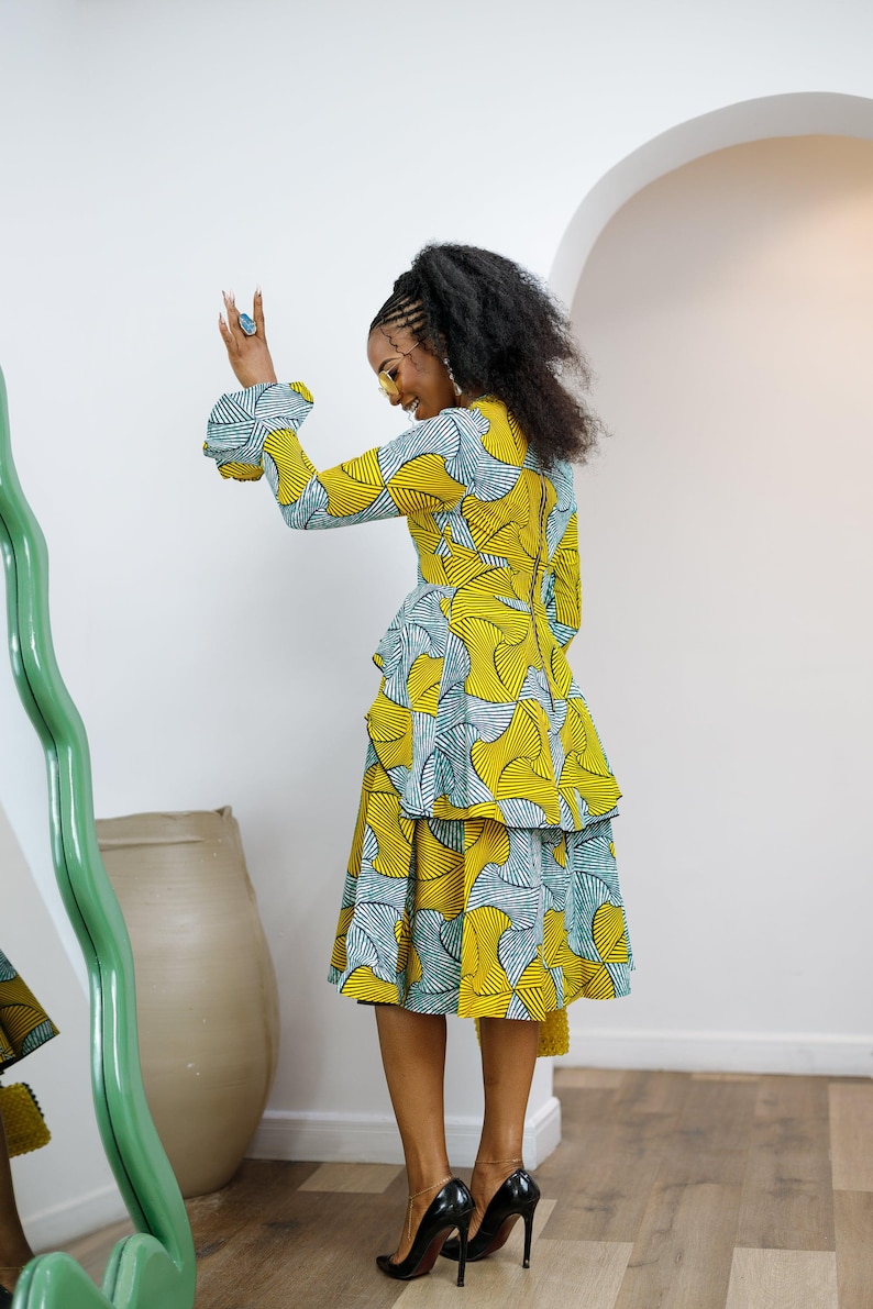 KOFI AFRICAN PRINT layered flare midi dress [teal green]