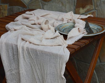 Hand-Dyed Gauze Table Runner: Beige Cotton Cheesecloth Wedding Decor