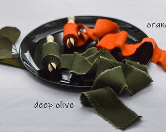 Hand Dyed Cotton Ribbon: Orange & Olive Rustic Wedding Decor