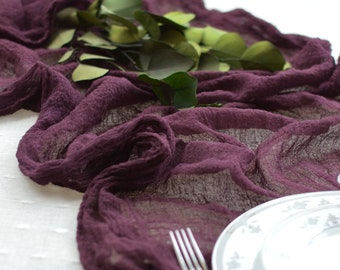 Hand Dyed Plum Gauze Runner: Rustic Wedding Table Decor