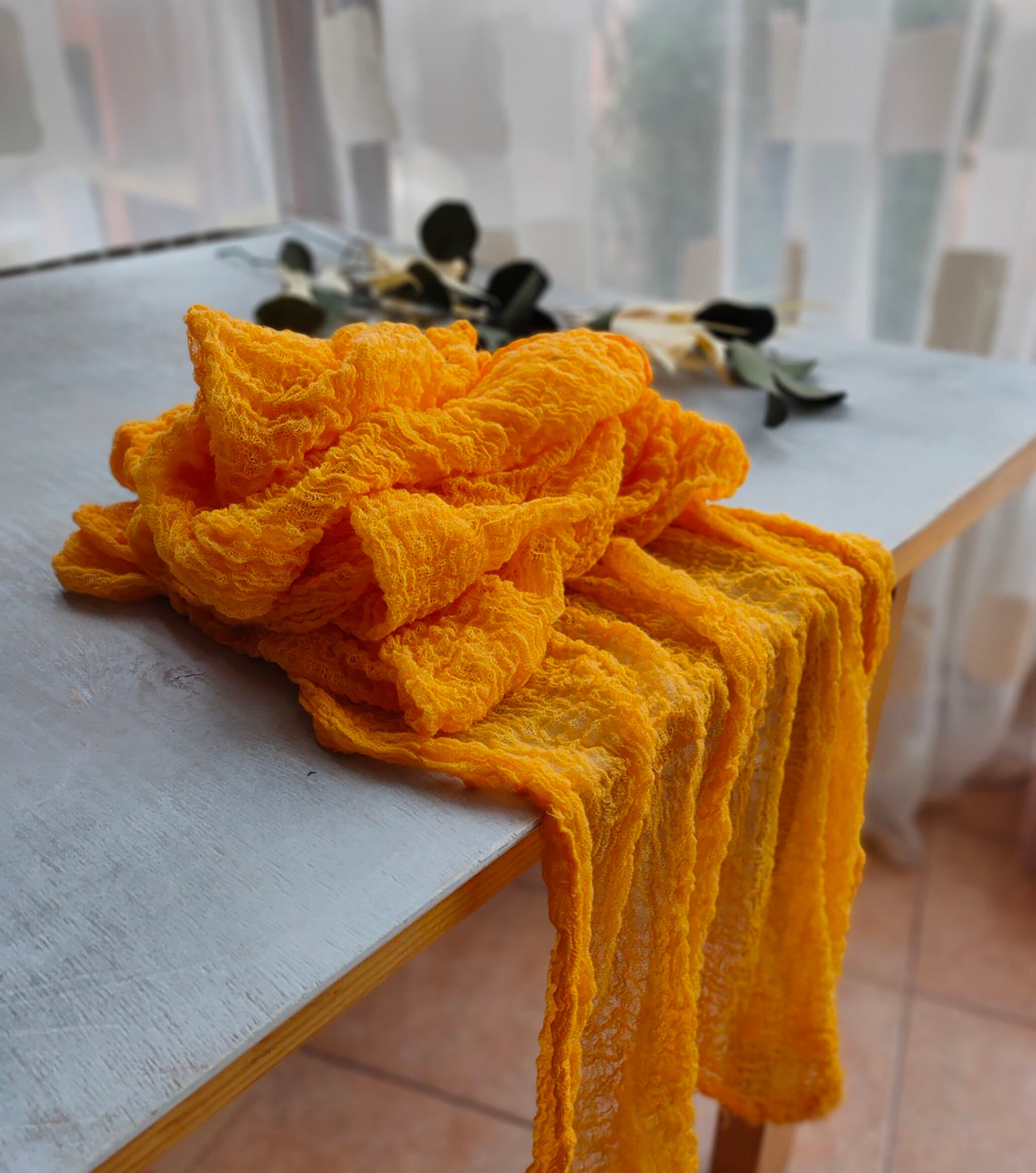 Saffron runner Hand dyed Gauze tablecloth Reddish yellow Etsy