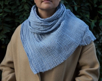 Hand Dyed Gauze Cotton Scarf Bohemian Light Dusty Blue Ecoscarf
