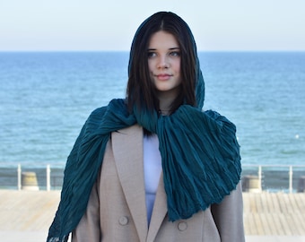 Teal Cotton Gauze Scarf: Hand-Dyed Bohemian Headscarf (75x31)