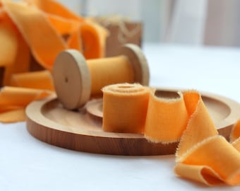 2-4 DAYS FOR USA Saffron orange cotton ribbon/Hand dyed fall orange wedding ribbon Bridal bouquet/Hair ribbon Rustic invitation/Gift wraps