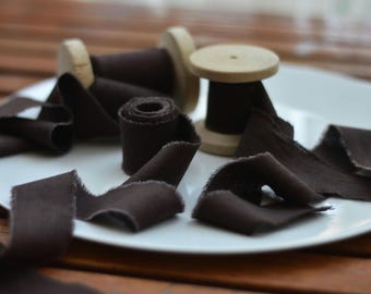 Hand Dyed Chocolate Brown Cotton Ribbon: Rustic Wedding Decor