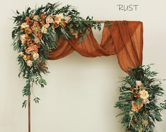 Hand Dyed Rust Gauze Runner: Boho Wedding Arch Drape