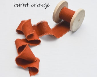 Burnt orange & Terracotta cotton ribbon Hand dyed wedding ribbon hair ribbon Bridal bouquet tape Rustic decor invitation Gift wraping ribbon