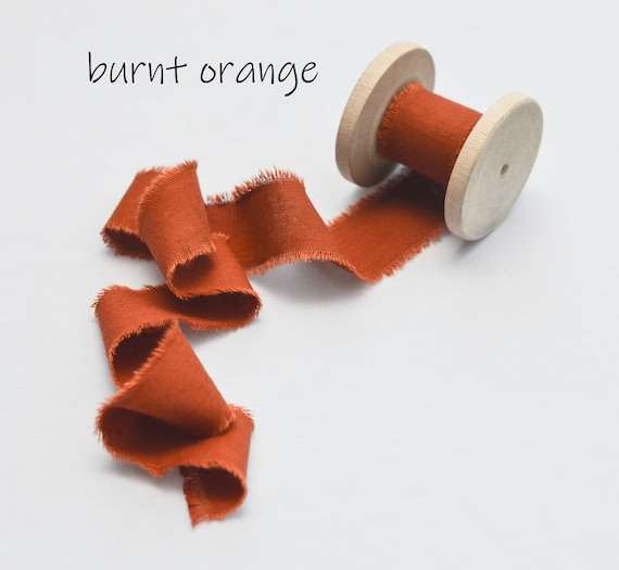 Burnt orange & Terracotta cotton ribbon Hand dyed wedding ribbon hair ribbon Bridal bouquet tape Rustic decor invitation Gift wraping ribbon