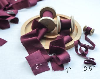 2-4 DAYS FOR USA Berry wine Hand Dyed Cotton Ribbon Rustic Wedding Bouquet Ribbon