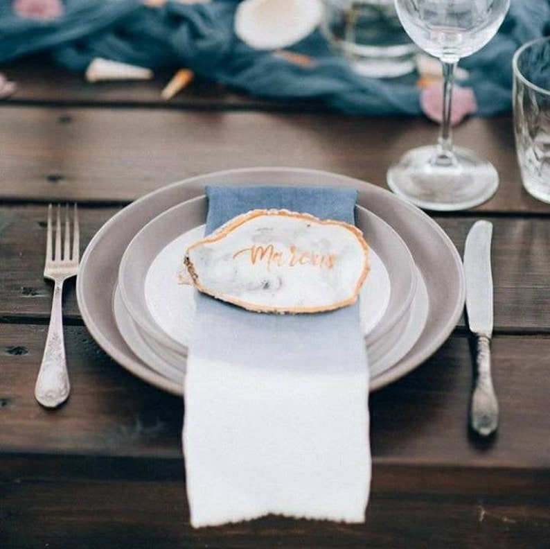 Servietten aus Baumwolle, staubblau oder dunkelblau mit Farbverlauf, handgefärbt, Hochzeitsservietten, Marine-Stil, Fotografie, Blaue Hochzeitsservietten aus Baumwolle Bild 2