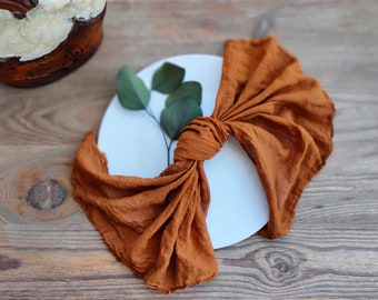 Hand Dyed Rust Double Gauze Napkin: Burnt Orange Cotton Runner