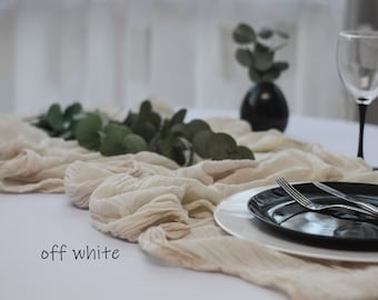Hand Dyed Gauze Table Runner: Off White Cotton Wedding Decor