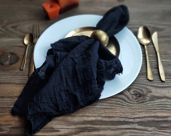 Hand Dyed Black Gauze Napkin: Halloween Wedding Cotton Dinner Napkin