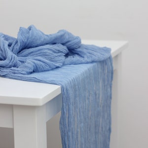 Blue sky Hand dyed Wedding runner, Gauze centerpieces rustic runner, Cheesecloth Bridal shower runner, Boho decoration,Table cotton scrim