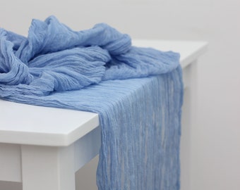 Blue Hand-Dyed Gauze Table Runner: Boho Wedding Decor