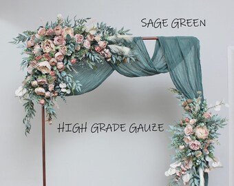 Sage Green Gauze Runner: Hand-Dyed Cotton Fabric Drape, Rustic Wedding Decor