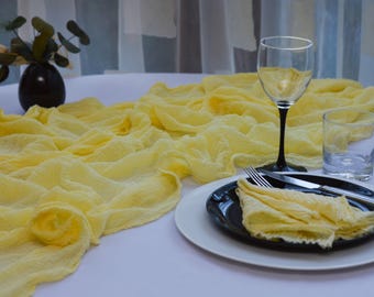 Hand Dyed Yellow Gauze Table Runner: Cotton Cheesecloth Wedding Centerpiece