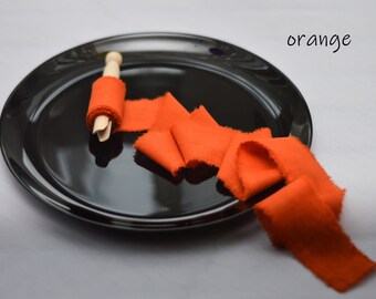 2-4 DAYS FOR USA Hand Dyed Orange Cotton Ribbon: Rustic Wedding Bouquet Ribbon