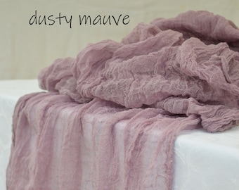 Hand Dyed Mauve Gauze Table Runner Dusty Mauve Cotton Cheesecloth