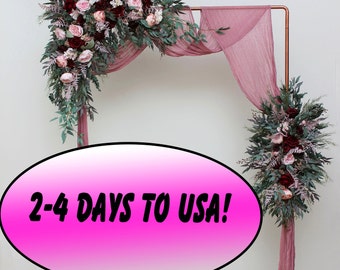 2-4 DAYS FOR USA Dusty Rose Gauze Table Runner: Hand-Dyed Cotton Wedding Arch Drape