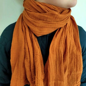 Hand Dyed Rust Cotton Gauze Scarf: Boho Unisex Soft Scarf (75&quot;x31&quot;)